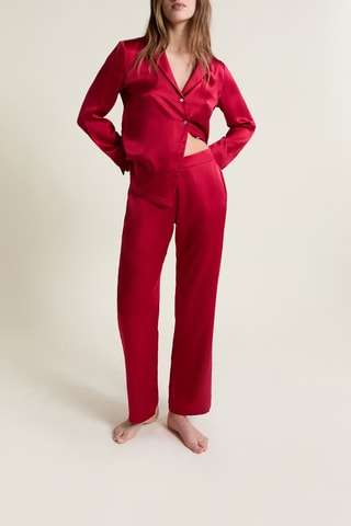 Calças de pijama em seda Pearly - Vermelho