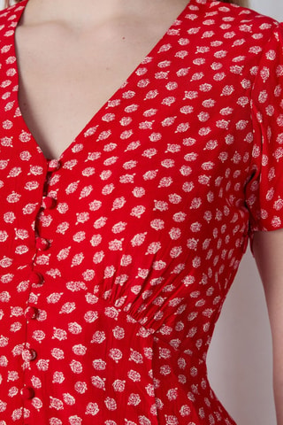 Robe chemise Capsule Fleurs - Rouge et blanc