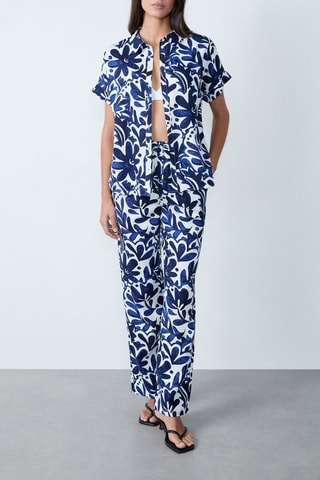 Chemisier en lin Essentiel - Blanc et bleu marine