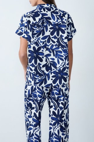 Chemisier en lin Essentiel - Blanc et bleu marine
