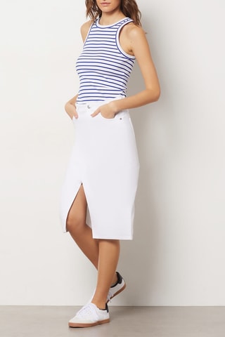 Jupe midi en jean taille haute Essentiel - Blanc