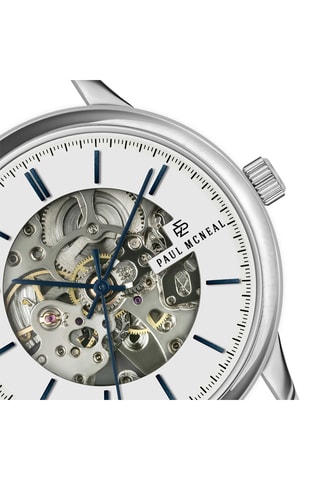 Reloj automático de piel - Azul marino y plateado