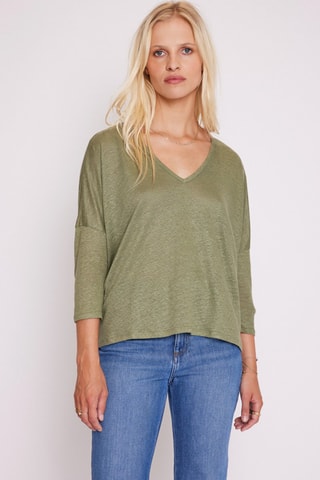 Linnen T-shirt - Gemêleerd Kaki - Groen