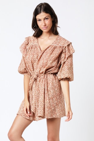 Jurk - Beige - Beige en rood
