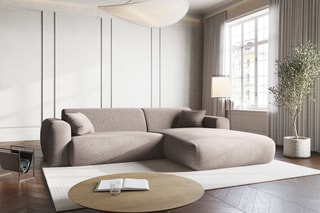 Canapé d’angle Nolio - Beige chiné - 4 places - En polyester - Toucher soie