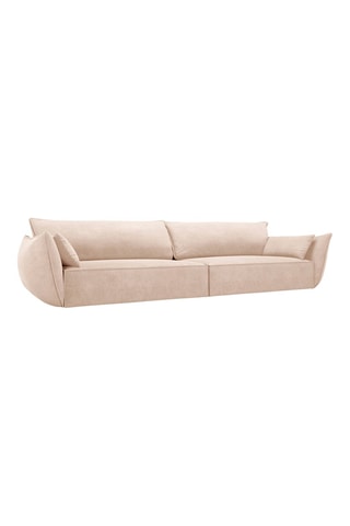 Canapé en bois Vanda - Beige - 4 places - En tissu chenille