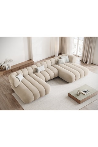 Canapé d'angle panoramique droit Koge - Beige - 6 places - En tissu velours