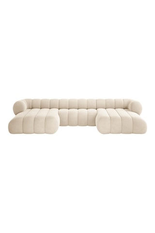 Canapé d'angle panoramique droit Koge - Beige - 6 places - En tissu velours