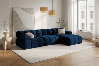 Canapé d'angle droit modulable Tropea - Bleu roi - 4 places - Toucher velours