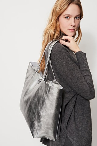 Bolso shopper de piel Vog - Plateado