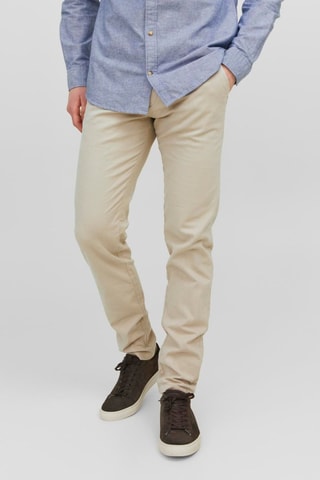 Calças chino slim de cintura semi-subida - Bege
