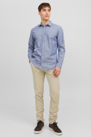 Calças chino slim de cintura semi-subida - Bege