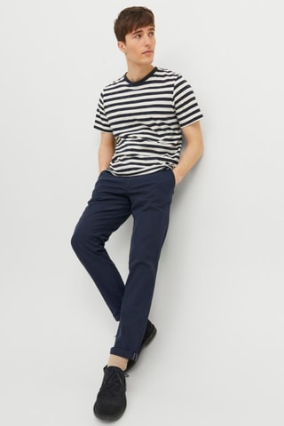 Calças chino slim de cintura semi-subida - Azul-marinho