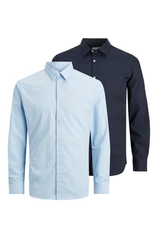 2 camisas slim - Azul-marinho e branco