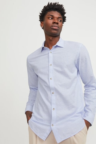 Camisa slim em linho - Azul