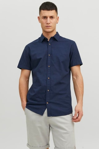 Camisa slim em linho - Azul-marinho