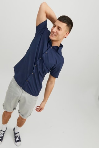 Camisa slim em linho - Azul-marinho