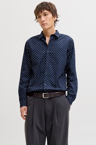 Camisa slim em algodão biológico - Azul-marinho