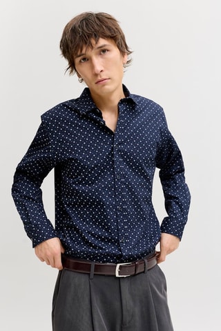 Camisa slim em algodão biológico - Azul-marinho