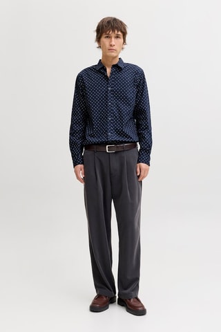 Camisa slim em algodão biológico - Azul-marinho