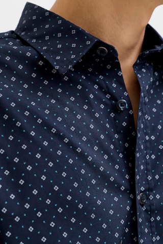 Camisa slim em algodão biológico - Azul-marinho