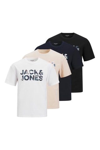 4 t-shirts regular - Branco, bege e azul-marinho
