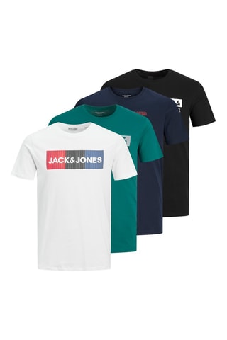 4 t-shirts regular - Branco, verde e azul-marinho