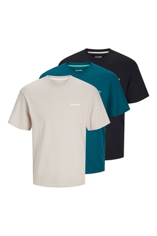 3 t-shirts relaxed - Azul-petróleo e preto