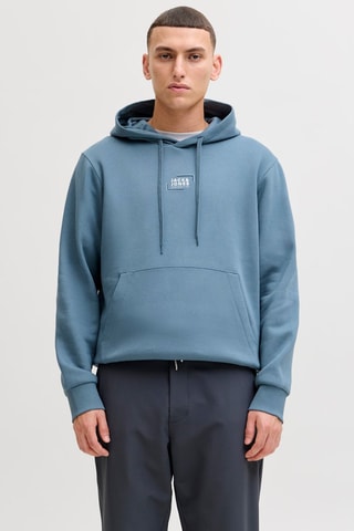 Sweat regular em algodão biológico com capuz - Azul-cinza
