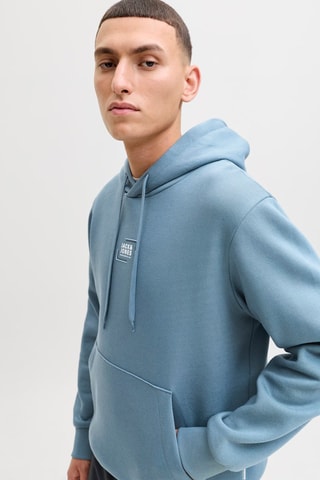 Sweat regular em algodão biológico com capuz - Azul-cinza