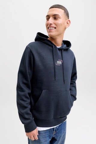 Sweat regular em algodão biológico com capuz - Azul-marinho