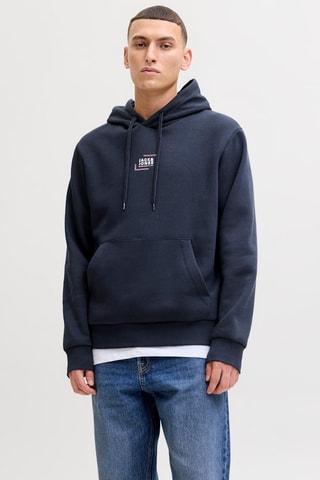 Sweat regular em algodão biológico com capuz - Azul-marinho