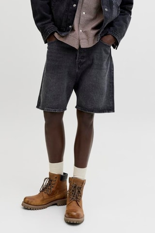 Bermudas relaxed em ganga - Cinzento