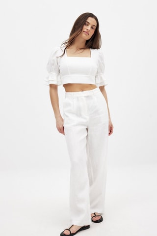 Crop top de lino - Blanco
