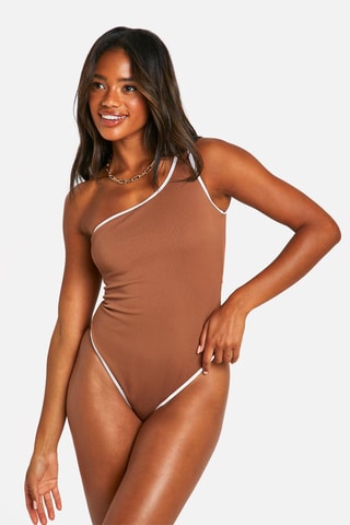 Asymmetrisch Badpak - Bruin en Wit