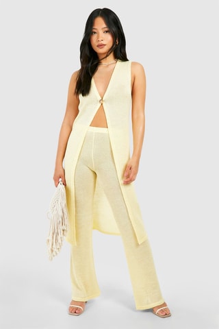 Broek Wide Legs Hoge Taille - Geel