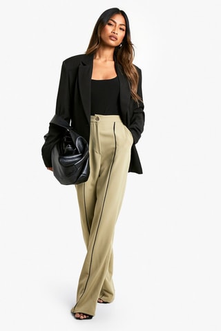 Broek Wide Legs Hoge Taille - Kaki