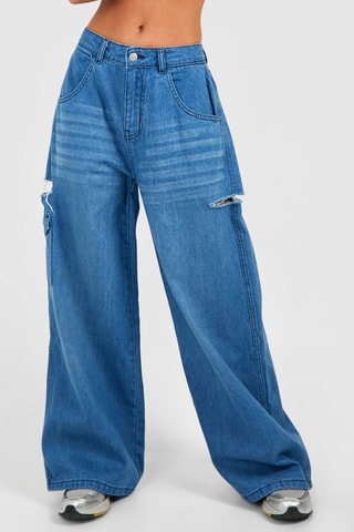 Jeans wide legs a vita alta - Cobalto