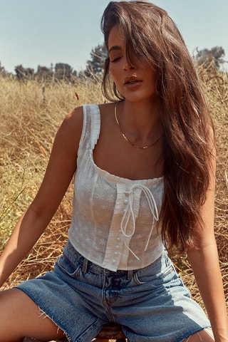 Top met Engelse borduursels - Wit