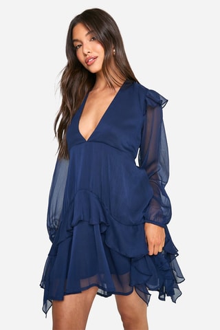 Jurk met Ruches - Marineblauw