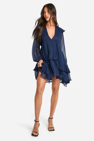 Jurk met Ruches - Marineblauw