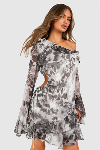 Jurk met Ruches - Zwart en Wit