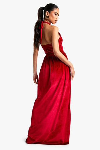 Lange jurk van velours - Rood