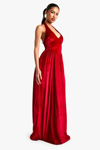 Lange jurk van velours - Rood
