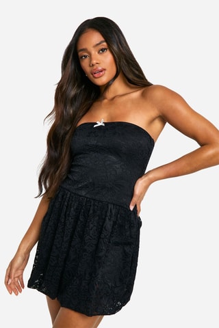 Kanten Strapless Jurk - Zwart