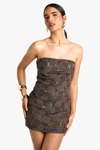 Kanten Strapless Jurk - Taupe