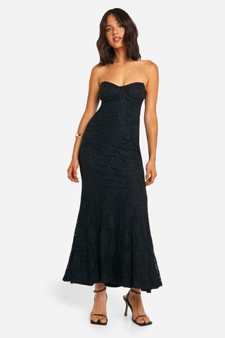 Kanten Strapless Jurk - Zwart