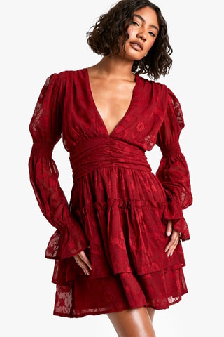 Abito con volant in pizzo - Rosso