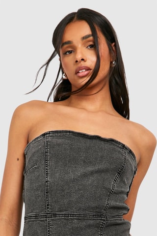 Strapless Spijkerjurk - Donkergrijs