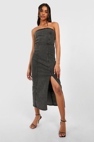 Strapless Spijkerjurk - Donkergrijs